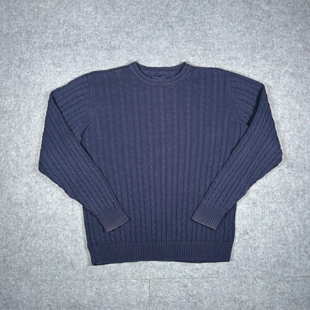 Club Room Sweater Mens Small Blue Cable Knit 100% Cotton Crewneck Pullover